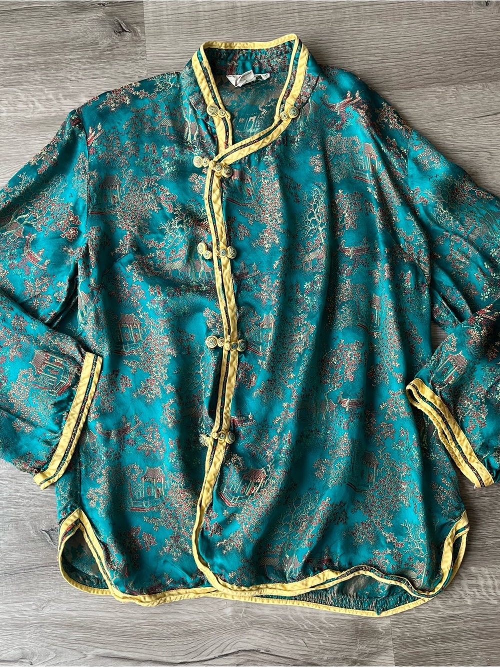 Vintage Peti Squirrel Teal Brocade Jacket with Yellow Trim